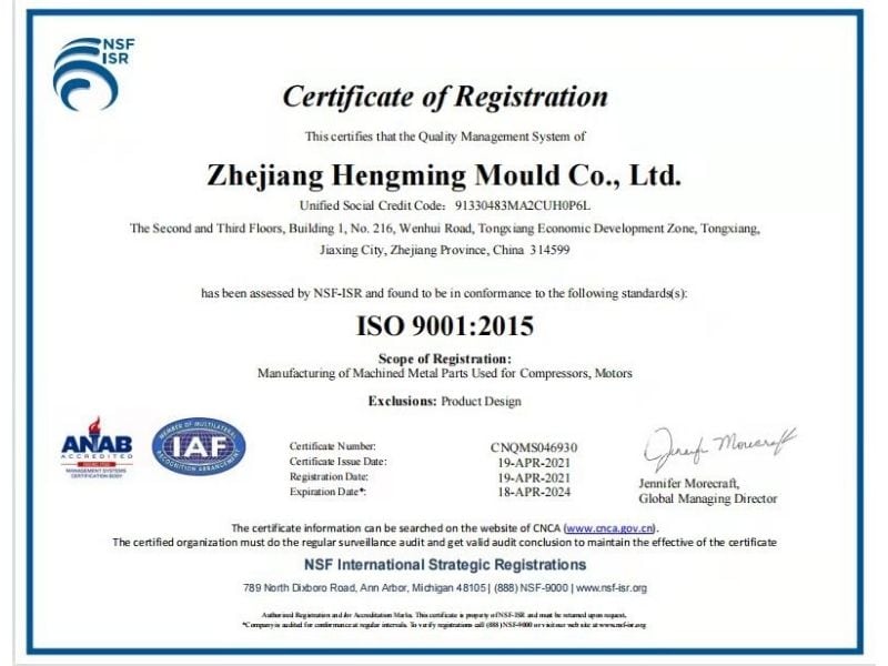 certificat ISO 9001 HMaking